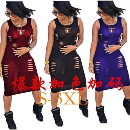 Heavy recommendation Pure color sexy mesh burnt flower hollow dress