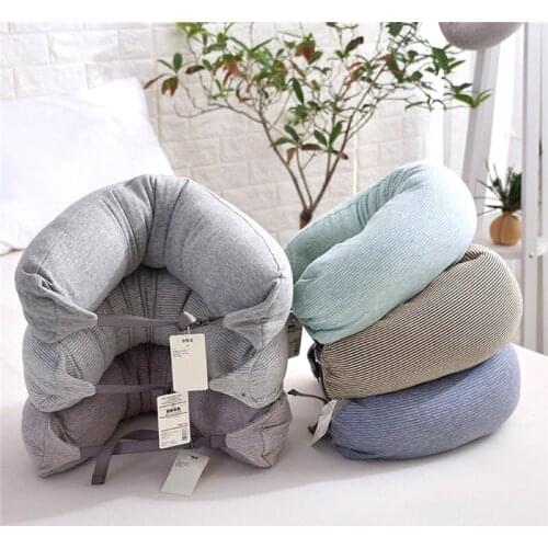U Shaped Cotton Fabric Travel Neck Pillows Sleeping Cushions Invisible Zipper Head Massager Car Headrest Massage