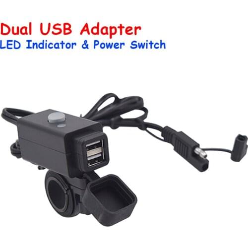 Universal 3.1A 12V Waterproof Motorcycle Dual USB Phone Charger Adapter With SAE Quick Connector And Power Switch LED Indicator