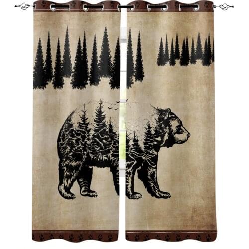 Vintage Bear Pine Blackout Curtains For Bedroom Blinds Drapes Window Curtains For Living Room High Shading