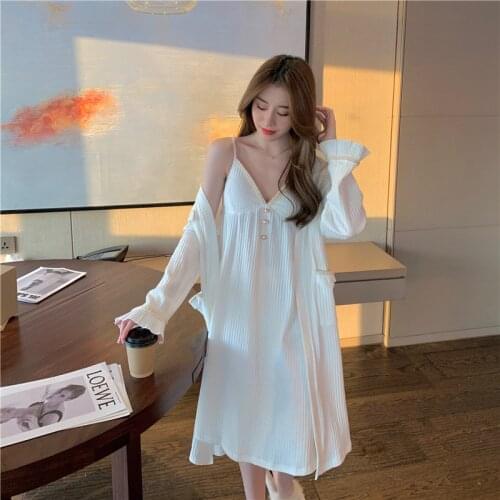 Womens New Pajamas Spring And Autumn Pit Cotton Comfortable Court Style Temperament Sling Nightgown Suit Home Service