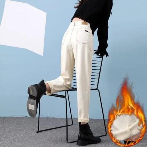 2021 Autumn Winter Denim Pants Women High Waist Black Straight Jeans Pants Womens Casual Loose Harem Pants Wild Denim Pants New