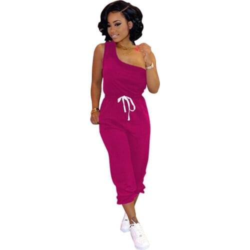 Two piece set tracksuit women 2020 Summer New Arrivals style Black one shoulder tank tops and Drawstring pants matching sets