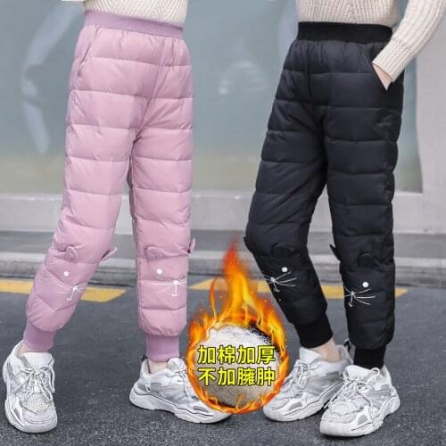 Winter Girls Pants Teenage Girls Down Cotton Warm Pants Childrens Skinny Leggings Kids Girls Windproof Waterproof Snow Trousers
