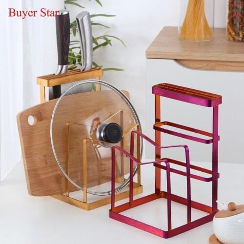 1PC Gold Knife Holder Stainless Steel Kitchen Knife Stand Multifunctional Cooking Dish Pot Lid Shelf Plates Storage Organizer