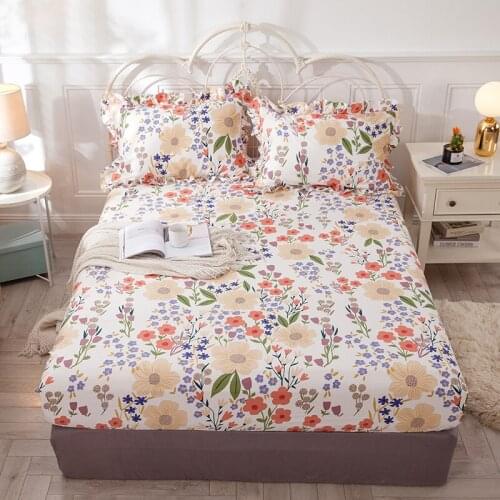 100% cotton【Pure Cotton】Colorful Flower Pattern Fitted Bedsheet Set Mattress Cover The suite Cover