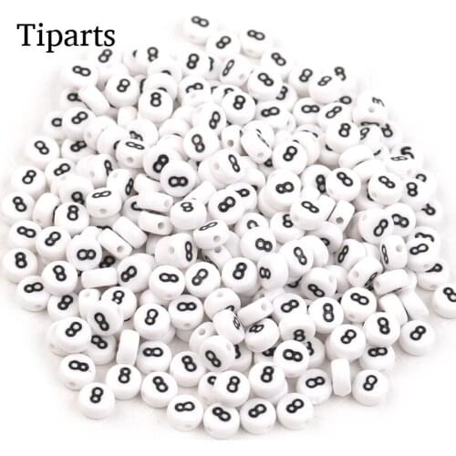 100pcs/Mixed Letter Acrylic Beads Round Flat Alphabet Digital 0-9 Cross Spacer Beads For Jewelry Making Handmade Diy Bracelet