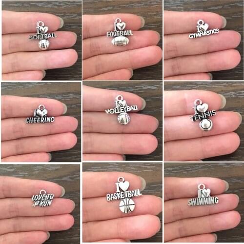 15PCS DIY sport sum charms Zinc Alloy Sport Pendant Charm for Bracelet Necklace Earring bookmark zipper pulls Jewelry Making