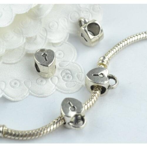 20 pcs Alloy Bead DIY European heart lock big hole metal connector Beads Fits Charm Bracelets Necklaces Pendants making 18194