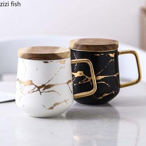 400ml Marbled Phnom Penh Milk Mug Household ceramic Water cups and tea cup Office coffee mug With lid Gift to friends