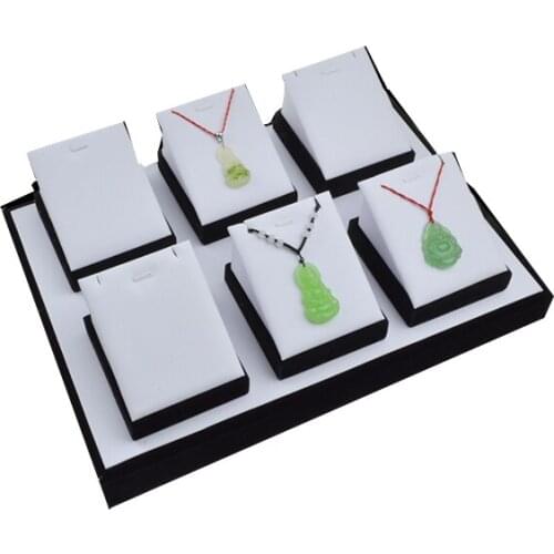 7Pcs/Kit White PU Wood Jewelry Display Table Tray Pendant Necklaces Earring Stud Exhibitor Show Case For Checkout Counter
