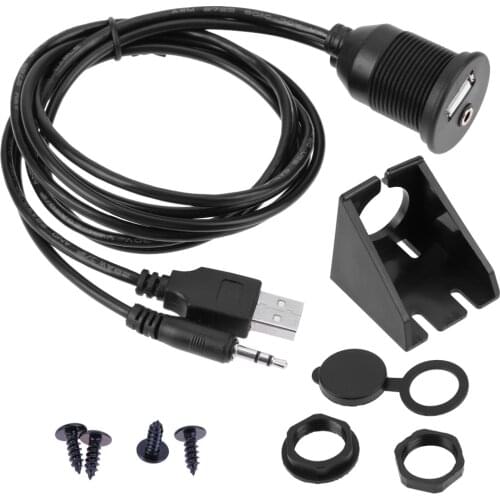 VODOOL Car Dashboard Moto Flush Mount Panel USB 2.0 3.5mm M/F AUX Lead Extension Cable Car Styling Dashboard for Motocycle Car