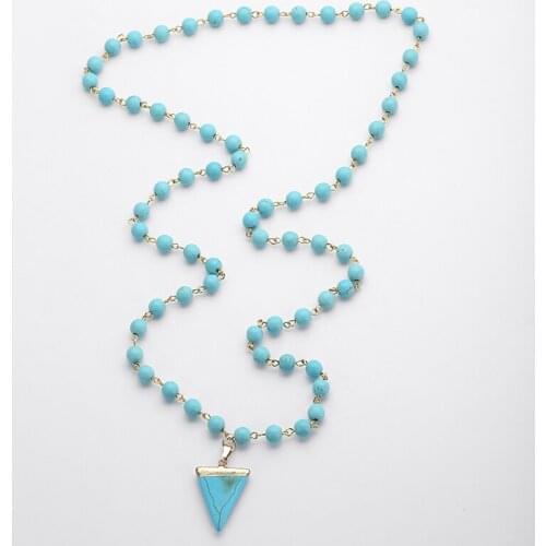 Free Shipping Bohemian Jewelry Fashion Calaite Stone Link C Triangle Pendant Necklace