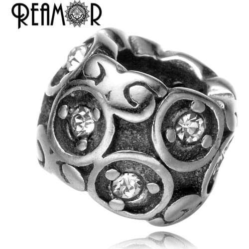 REAMOR 316l Stainless Steel Crystal Clouds European Big Hole Spacer Round Beads Charm For Women Strand Bracelet Jewelry Making