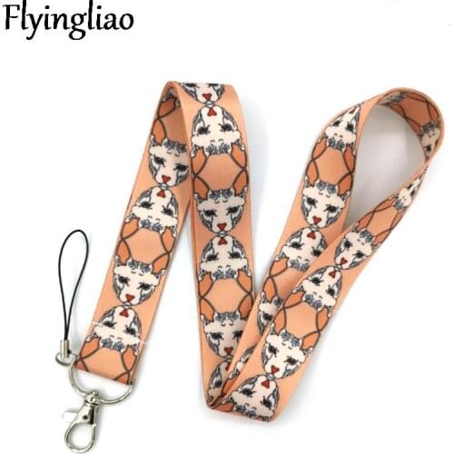 Cartoon Hairless Sphynx Cats Neck Strap Lanyards ID badge card holder keychain Mobile Phone Strap Gift Ribbon webbing necklace
