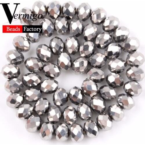 Faceted Silver Plated AB Austrian Crystal Glass Beads For Needlework Diy Jewelry Making Loose Beads 4 6 8 10 12mm Wholesale
