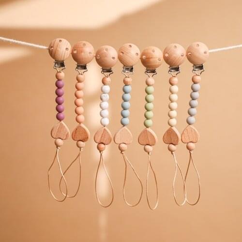 Baby Teething Toddlers Wooden Toys Customizable Pacifier Anti-Drop Chain Silicone Infant Pacifier Clips Chains Pacifier Chain