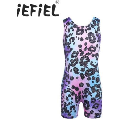 Kids Girls Sleeveless Leopard Print Pattern Ballet Dance Gymnastics Leotard Tutu Dress Dancewear Ballerina Fairy Party Costumes