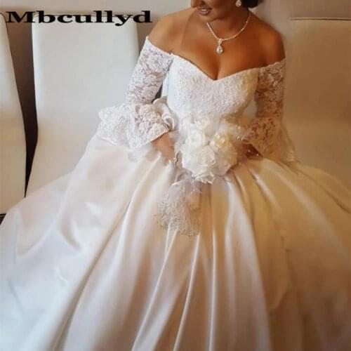 Mbcullyd Graceful Off Shoulder Wedding Dresses Long Applique Lace African Bridal Gowns For Women Plus Size Dubai robe de mariee