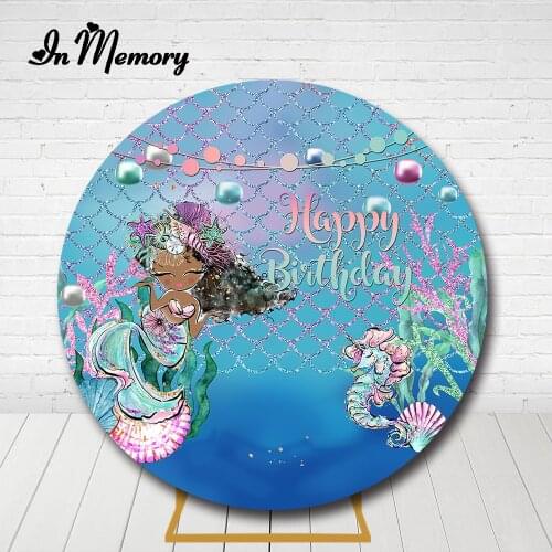 InMemory Little Mermaid Theme Round Backdrop Cover Under The Sea Girls Birthday Party Circle Photography Background Customized