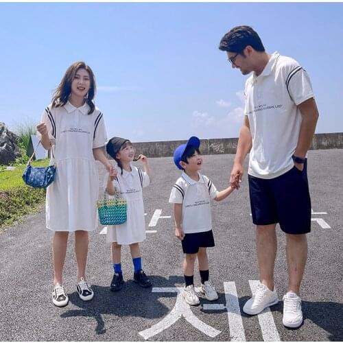 Family Matching Outfit Clothes for 4 Family Members Dad Son Short Set Mum Daughter Dress Casual Family Clothing for Holiday New