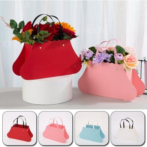 Kraft Paper Flower Carry Box Portable Rectangular Bouquet Bag Candy Cake Packaging Handbag Wedding Party Decoration Boxes