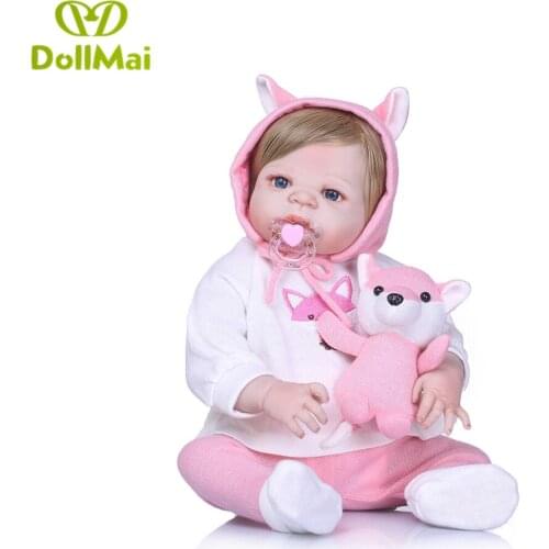 23 Inch Princess Girl Baby Doll Lifelike Full Silicone Vinyl Reborn Dolls pink clothes menina bonecas kids bathe toys