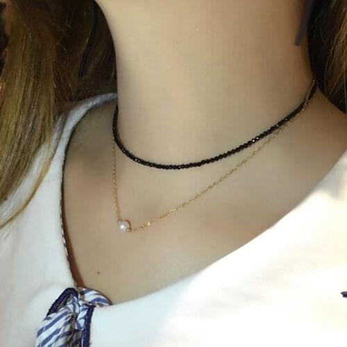 Lii Ji 925 Sterling Silver Choker Necklace Real Spinel Pearl 2rows Delicate Necklace 14k Gold filled Women Jewelry Gift