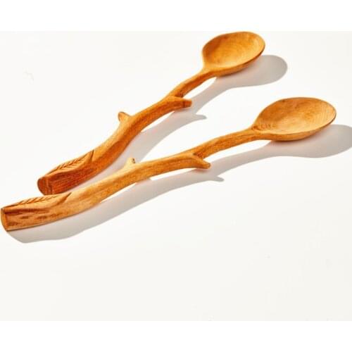Japanese Style Beech Spoons Branch Shape Long Handle Scoop Coffee Stirring Spoon Tableware Long Handle Coffee Spoon