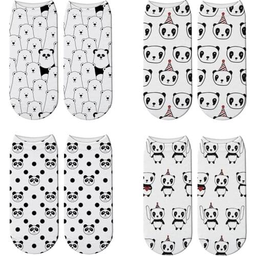 Cute Panda 3D Printed Short Cotton Socks for Women Animal Panda Bear Socks Spring Summer Kawaii Funny Ankle Socks Unisex