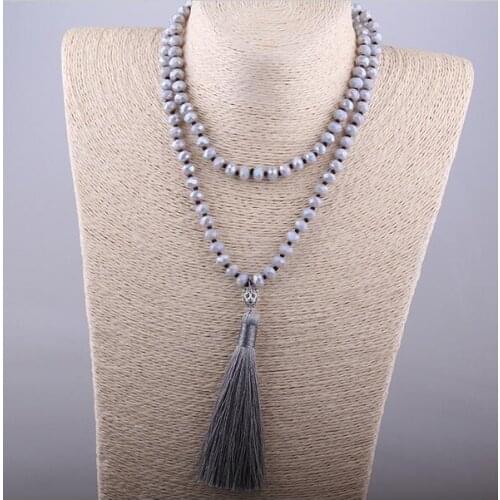 Fashion Bohemian Tribal Long Tassel Yoga Jewelry Gary Crystal Necklace For Women Lariat Necklaces