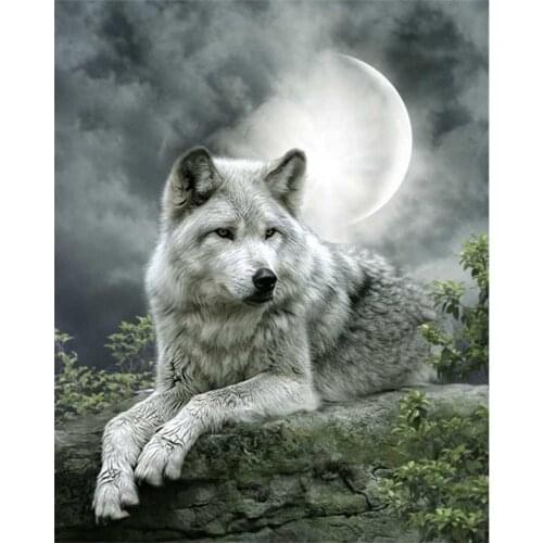 5D DIY Diamond Painting Moon Wolf Cross-Stitch Kits 40cm*50cm Full Drill Resin Diamond Embroidery Diamond Mosaic Needlework
