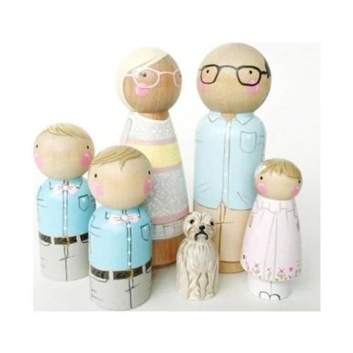 Wood Painting Set 6 Color Paint and Brush Included Wood 4Lü Peg Family Educational Wooden toy painting activity