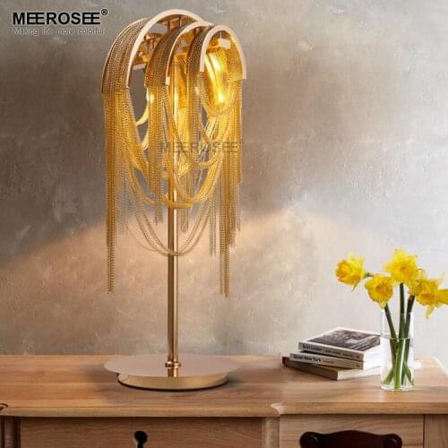 French Vintage Chain Retro Gold Color Table Light Fixture Chain Aluminum Desk Lamp Bedroom Living room Hotel Table Lustre