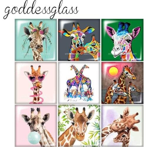 New Cute giraffe cartoon paintings Square 10pcs mixed 12mm/20mm/25mm/30mm photo glass cabochon demo flat back Making findings