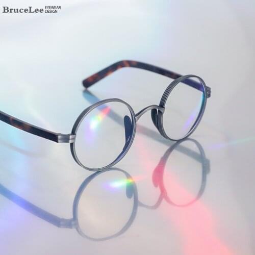 Pure Titanium Eyeglasses Frame Men Acetate leg Retro Small Round Prescription Myopia Optical Glasses Women Vintage Eyewear 2020