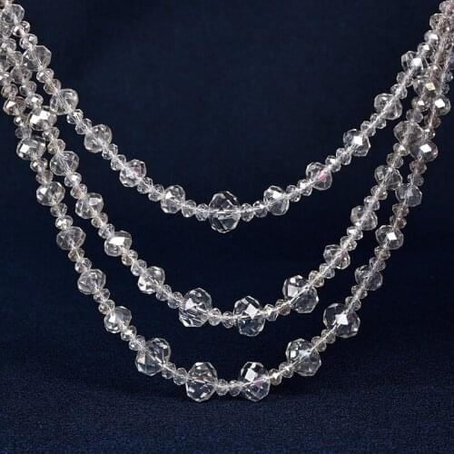 Wholesale Brilliant 3 rows Silver gray 5.5-14 mm stone beads making Glossy Elegance Necklace.for women ladies