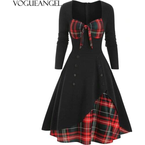 Fall 2021 Night Party Dress Women Flower Lace Insert Mock Button Bowknot Vintage Gothic Dress Elegant Black Plus Size 2XL