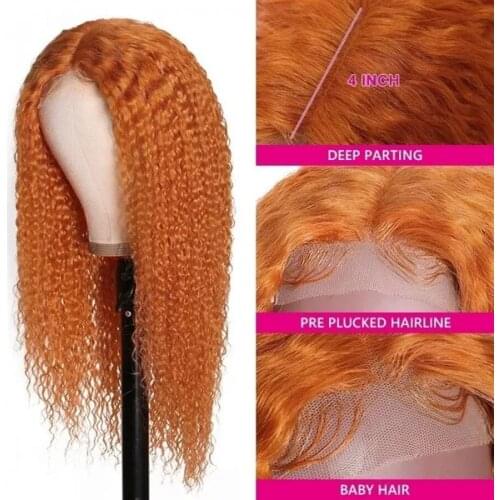 Ginger Color Middle Part Lace Part Wig Jerry Curly 100% 4 * 4 Swiss Lace Human Hair Colored Wigs