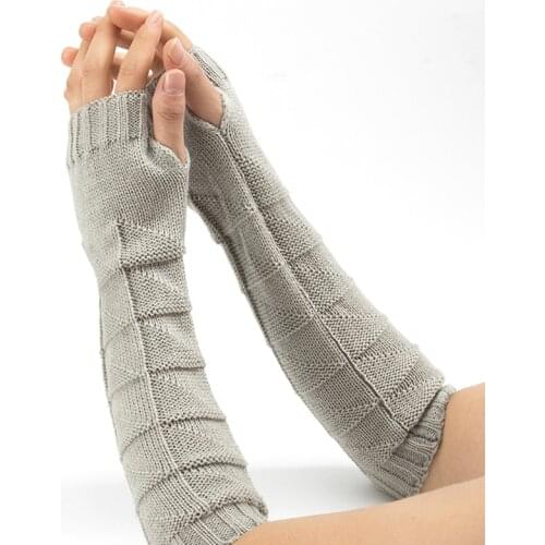 1 Pair Half Finger Fingerless Gloves Men Women Black Warm Knitted Elastic Winter Long Mitten Arm Hand Warmer Sleeve Christmas