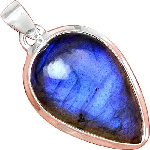 Genuine BLUE FIRE LABRADORITE Pendant 925 Sterling Silver, 41.5 mm, MHBAP5969