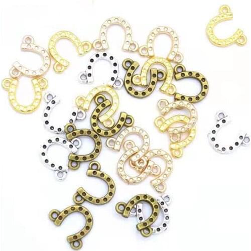 30pcs/lot Alloy Charms 4 Colors Plated Alloy Horseshoe Charm Pendant Handmade Double Hanging Crafts 14x11mm