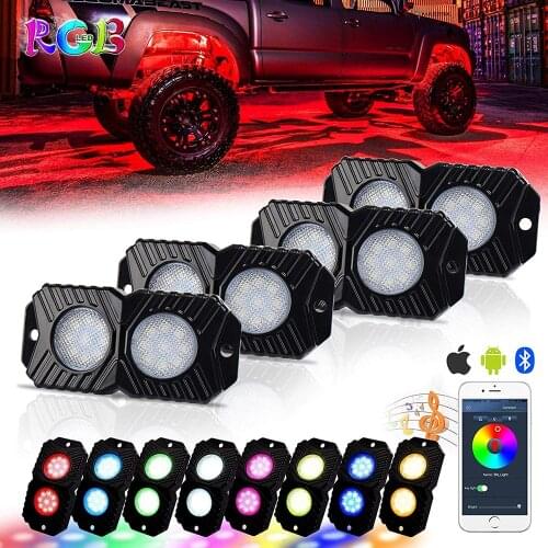 Multi-color led Rock Lights kit for Car Truck ATV UTV Kayak Polaris RZR Off-road Boat 4 Pods with Phone App Remote Control Light