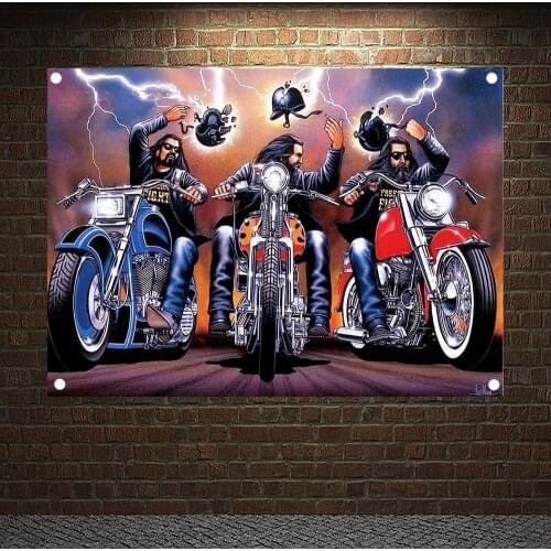Happy Motorcycle Rider Posters Banners Wall Hanging Ornaments Wall Art Flags Canvas Painting Home Decoration Sticker Tapestry