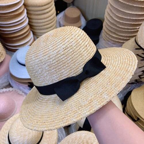 Wholesale Wide Brim Straw Hat Women Ribbon Bowknot Ladies Beach Hats Fashion Dress Up Summer Sun Visor Caps Droshipping