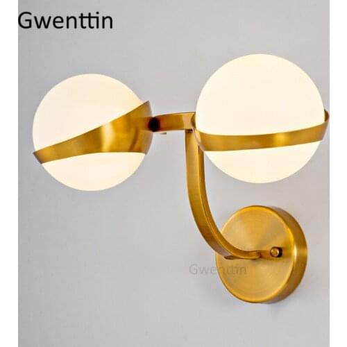 Nordic Gold Wall Lamps Glass Ball Wall Sconce Led Mirror Lights for Bathroom Light Fixtures Bedside Lamp Home Art Deco Luminaire