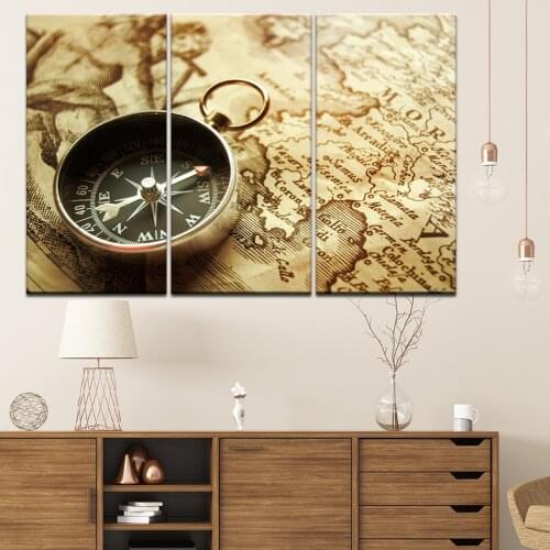 Modern HD Print Picture 5 Panels world map Retro compass Wall Art Canvas Paintings Posters office Bedroom Living Room Home Decor