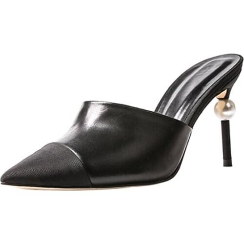 2021 Spring Pointed Toe Pumps Women Slip PU Mix-color Pearl High Heels Shoes Women Fashion Leisure Ladies Shoes Zapatos De Mujer