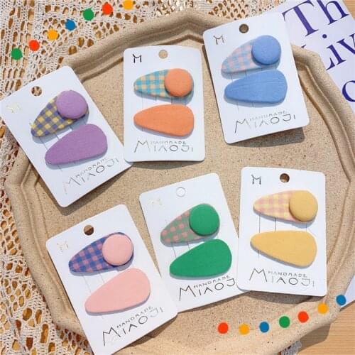 1 Pair New Korean Children Simple Cute Button Fabric Plaid BB Clip Fashion Sweet Girl Princess Hairpins Hair Accessories
