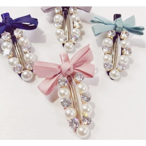 Fashion Women Bowknot Rhinestones Simulated Pearl Hair Clip Claw Headwear Hair Accessories Barrettes Hair Combs Hair Pin